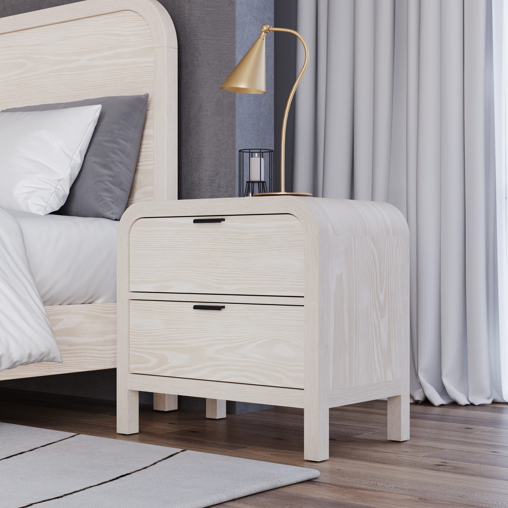 Drake Two Drawer USB-Charging Nightstand in Sugar