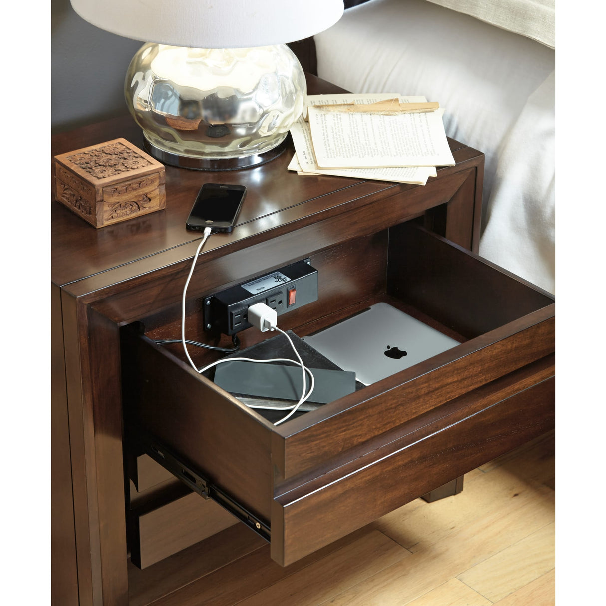 Element Charging Station Nightstand in Chocolate Brown