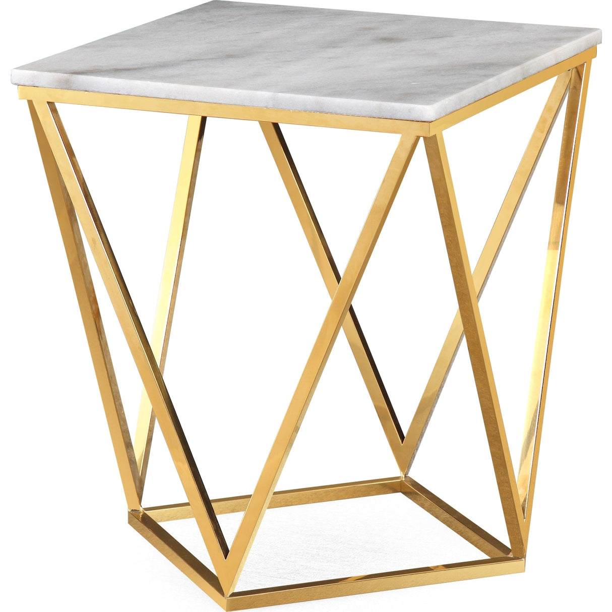 Eliza Square End Table in White Marble and Gold Polished Stainless Steel