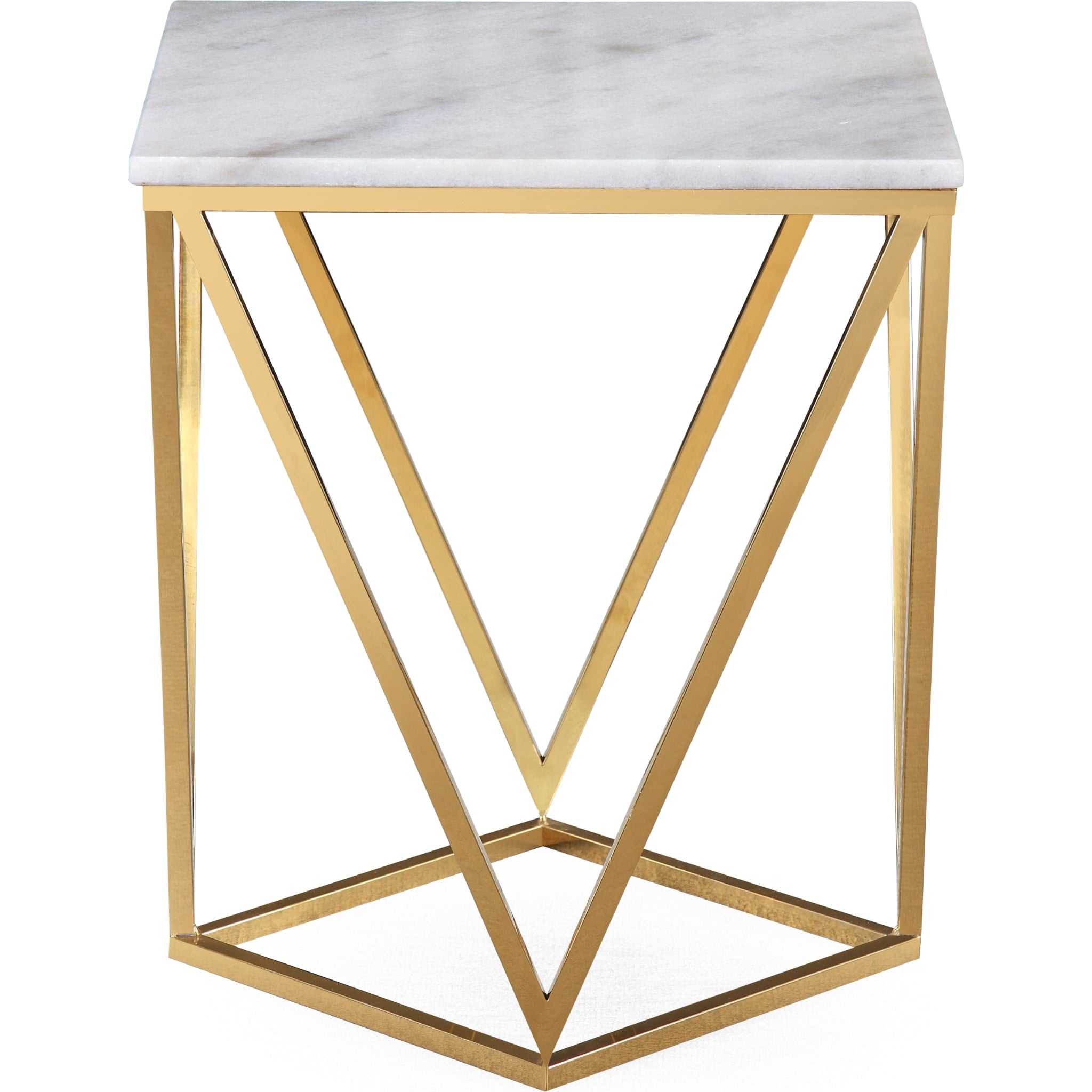 Eliza Square End Table in White Marble and Gold Polished Stainless Steel