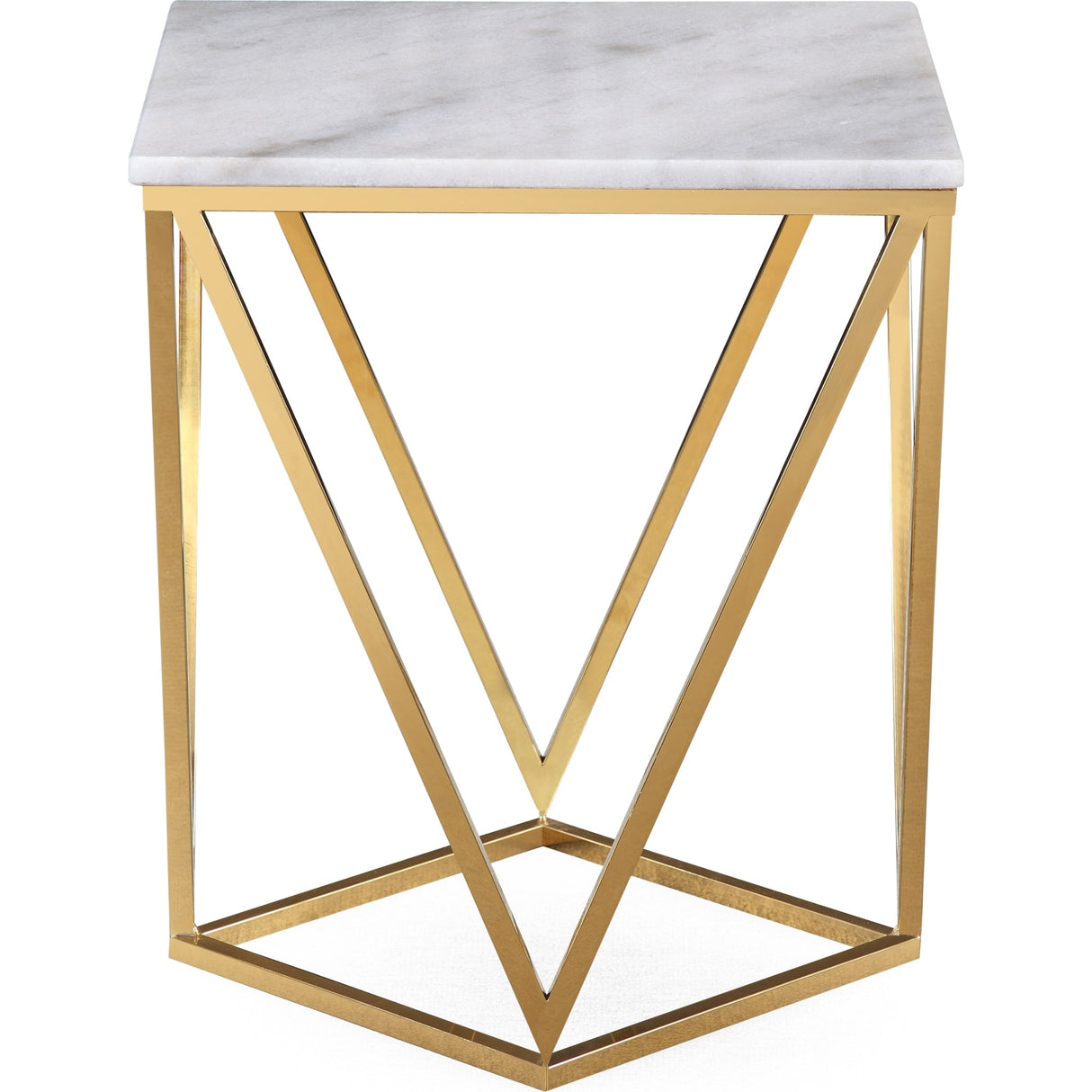 Eliza Square End Table in White Marble and Gold Polished Stainless Steel