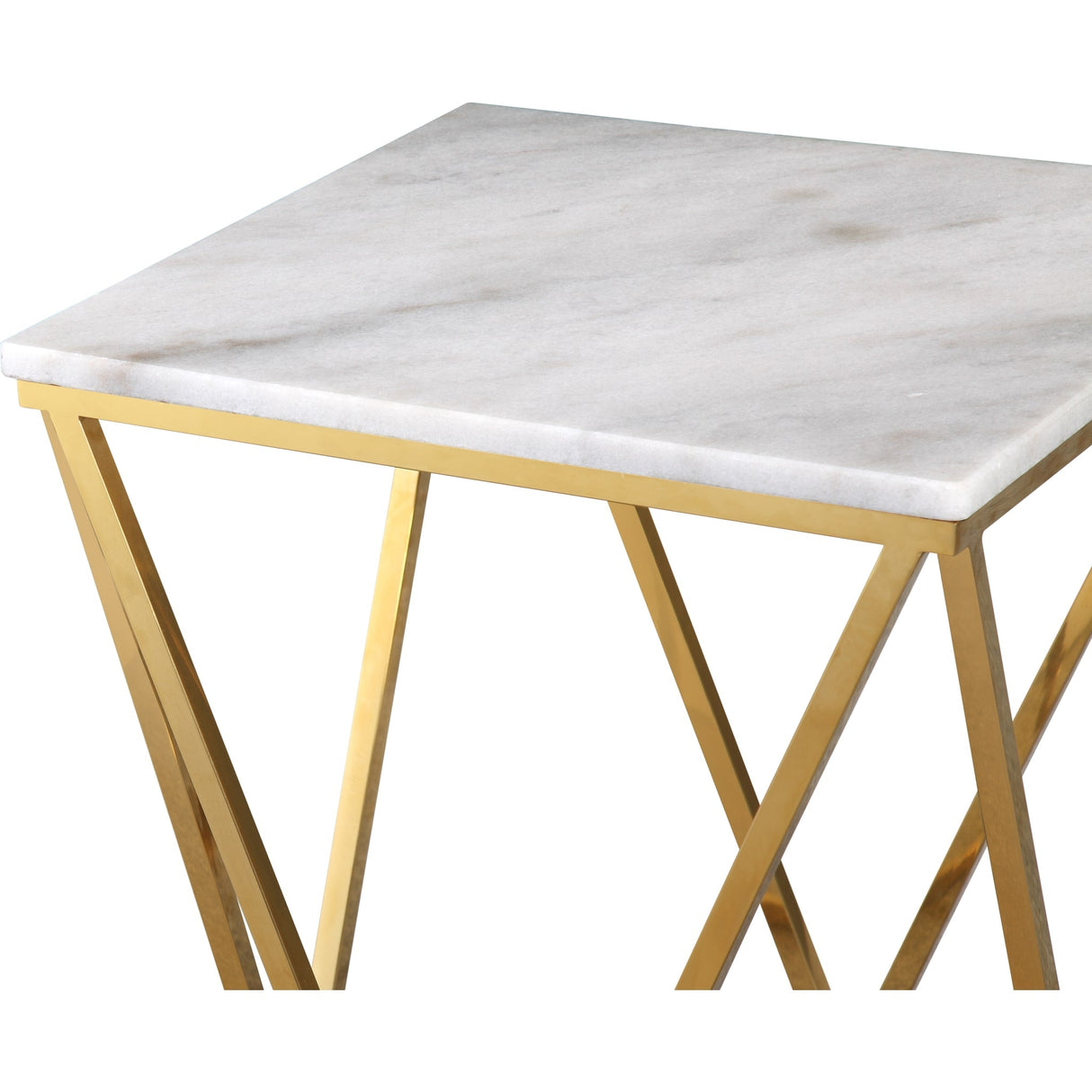 Eliza Square End Table in White Marble and Gold Polished Stainless Steel
