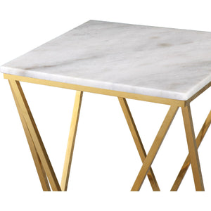 Eliza Square End Table in White Marble and Gold Polished Stainless Steel