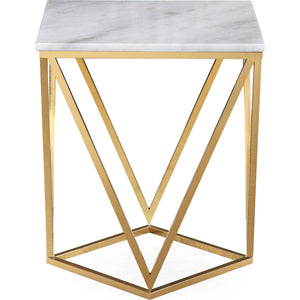 Eliza Square End Table in White Marble and Gold Polished Stainless Steel
