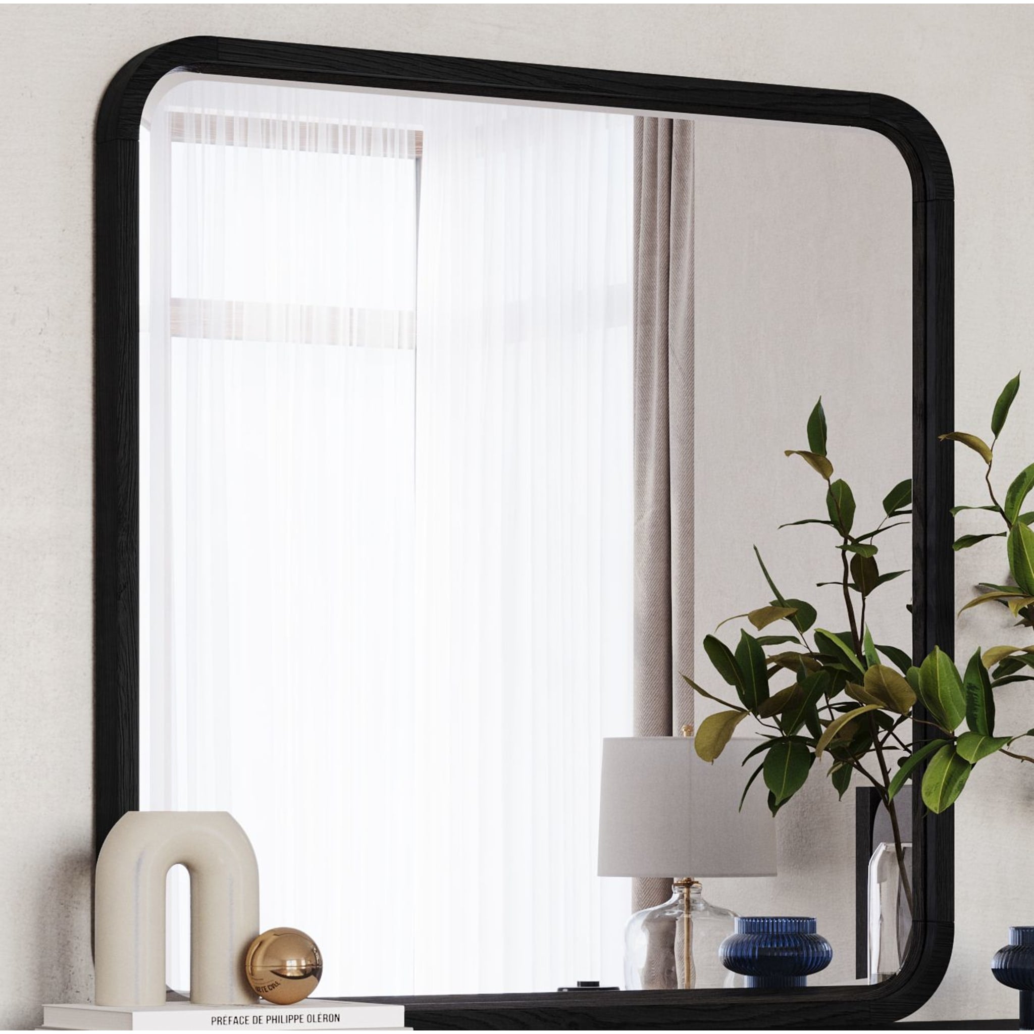 Elora Beveled Glass Mirror in Jet Black Ash
