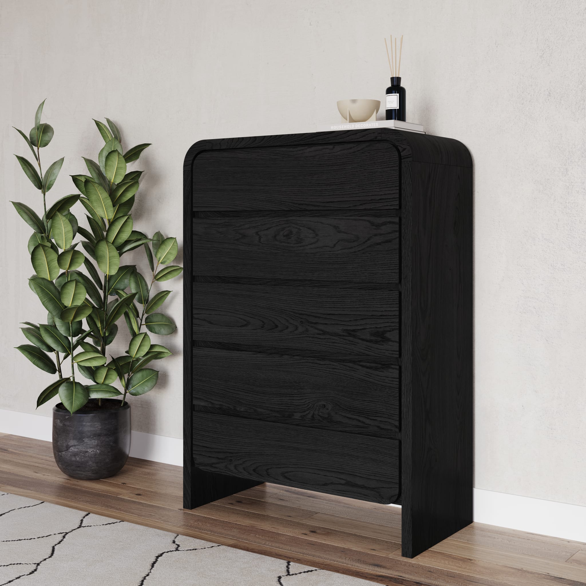 Elora Five Drawer Chest in Jet Black Ash