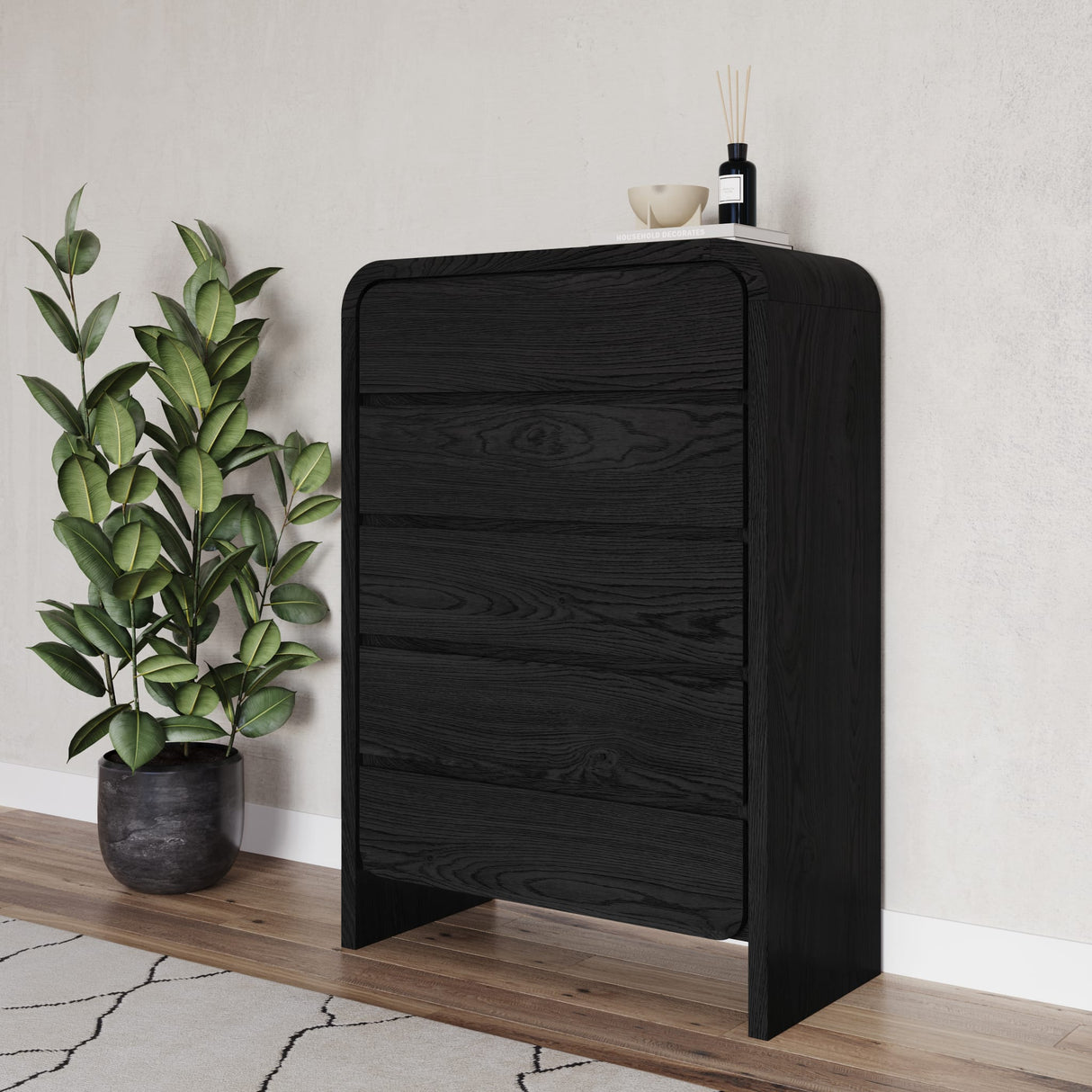 Elora Five Drawer Chest in Jet Black Ash