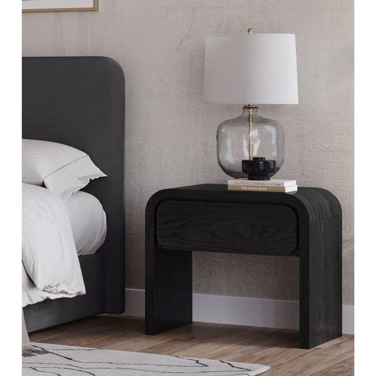 Elora One Drawer Nightstand in Jet Black Ash