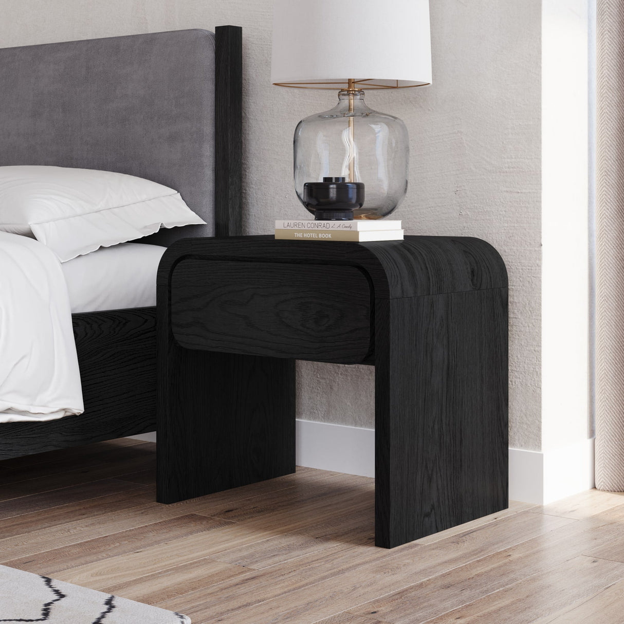 Elora One Drawer Nightstand in Jet Black Ash