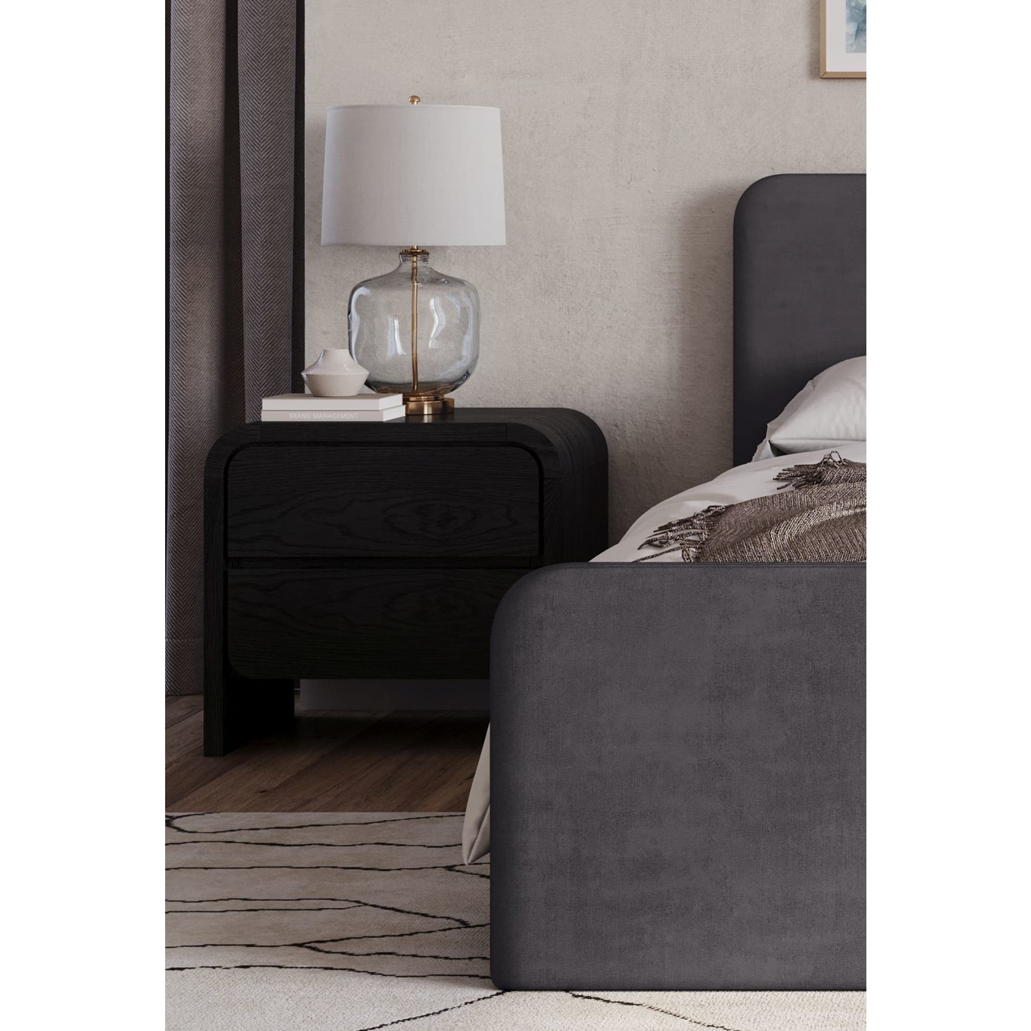 Elora Two Drawer Nightstand in Jet Black Ash