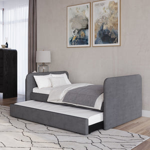 Elora Upholstered Daybed with Trundle in Charcoal Velvet