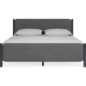 Elora Wood and Velvet Upholstered Bed in Jet and Charcoal