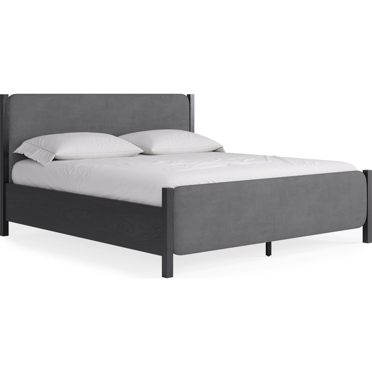Elora Wood and Velvet Upholstered Bed in Jet and Charcoal