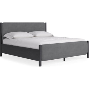 Elora Wood and Velvet Upholstered Bed in Jet and Charcoal