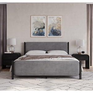 Elora Wood and Velvet Upholstered Bed in Jet and Charcoal
