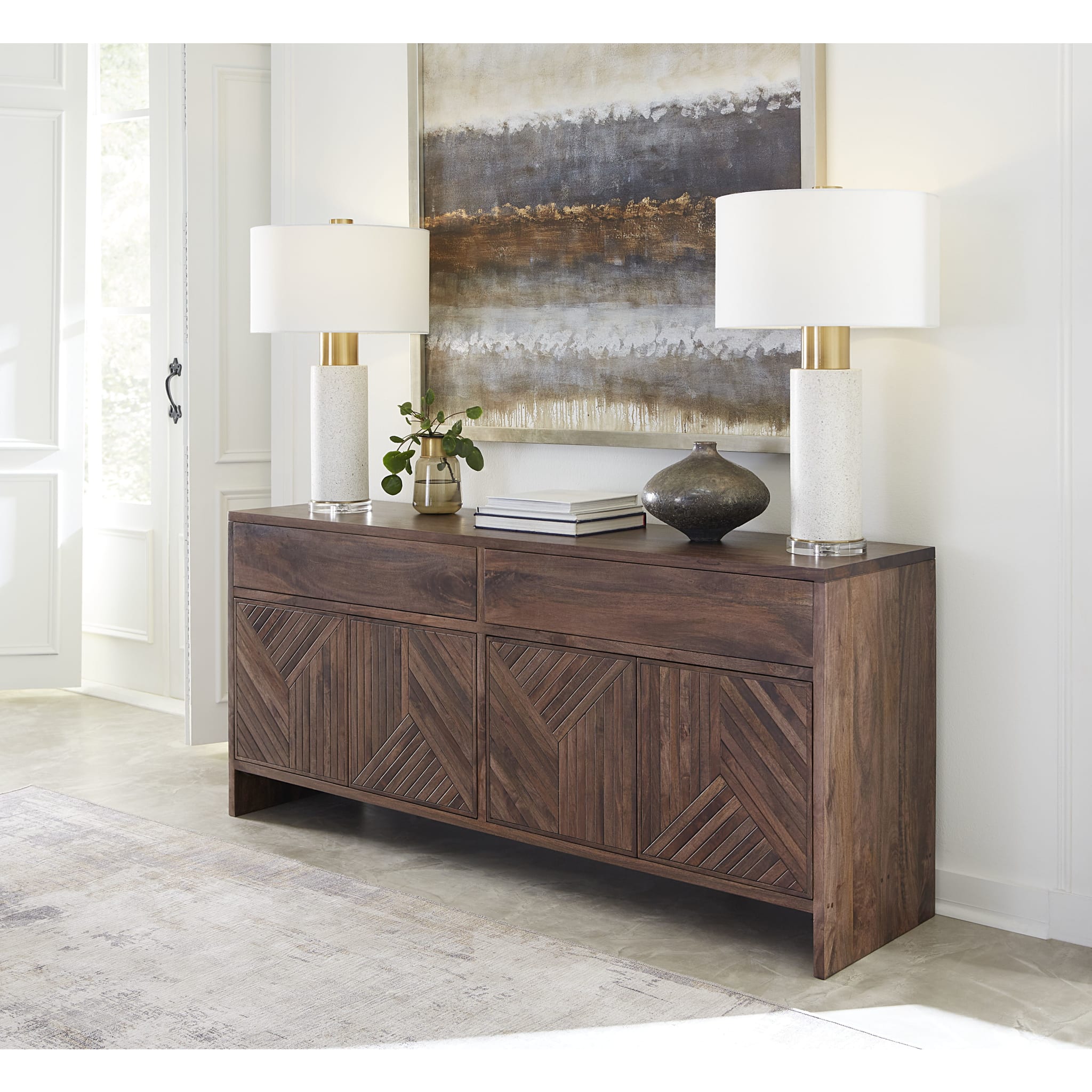 Fevano Four Door Two Drawer Solid Wood Sideboard in Smoked Brown