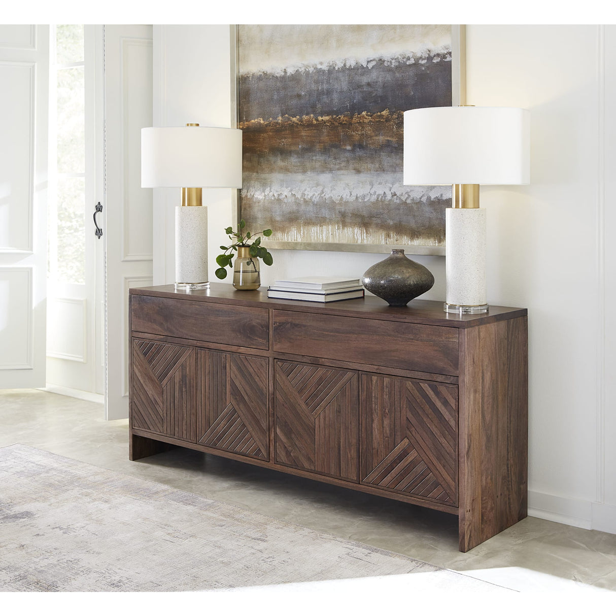 Fevano Four Door Two Drawer Solid Wood Sideboard in Smoked Brown