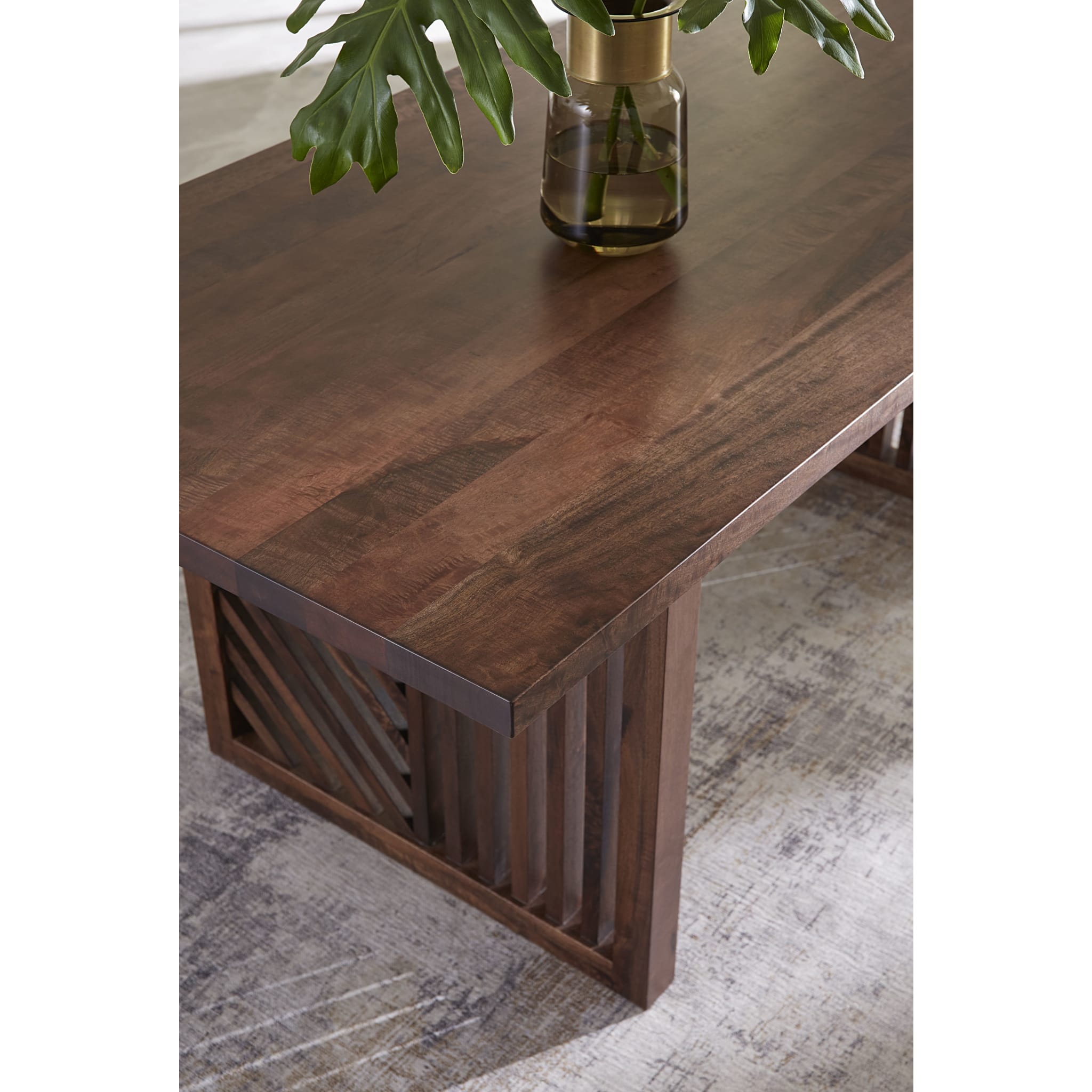 Fevano Solid Wood Rectangular Dining Table in Smoked Brown