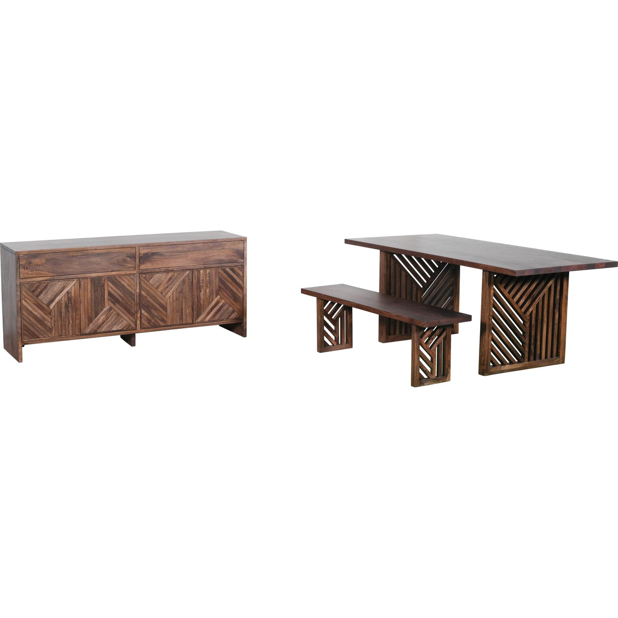Fevano Solid Wood Rectangular Dining Table in Smoked Brown