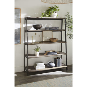 Finch Wood and Metal Etagere Bookcase in Buckwheat and Antique Bronze