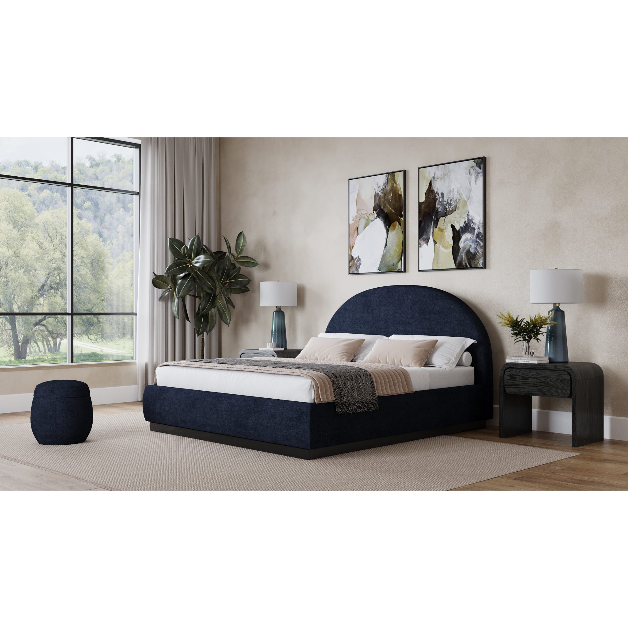 Flex Upholstered Bed in Blue Jeans Chenille