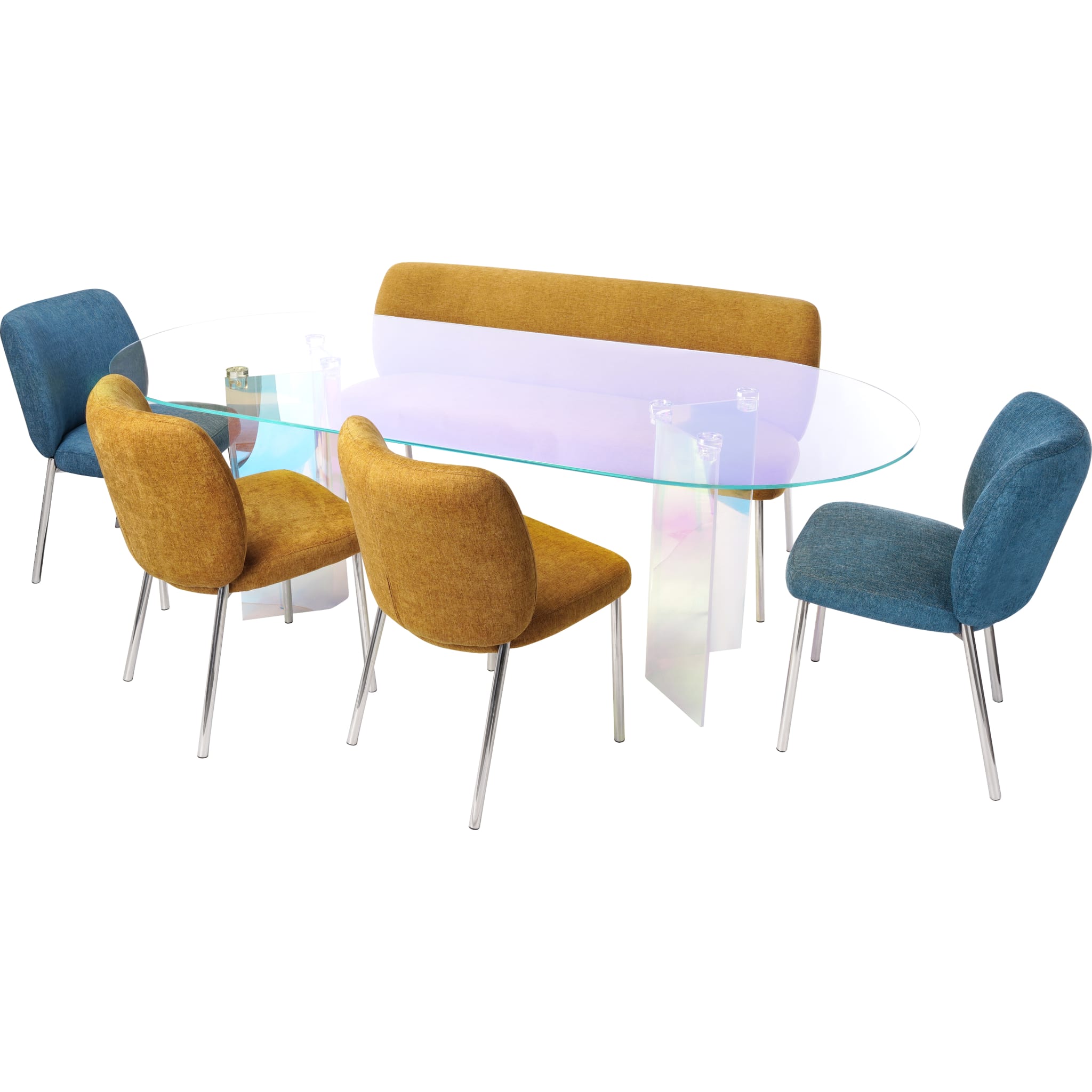 Fomo Chenille-upholstered Stainless Steel Base Dining Chair in Azure