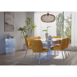 Fomo Chenille-upholstered Stainless Steel Base Dining Chair in Pineapple