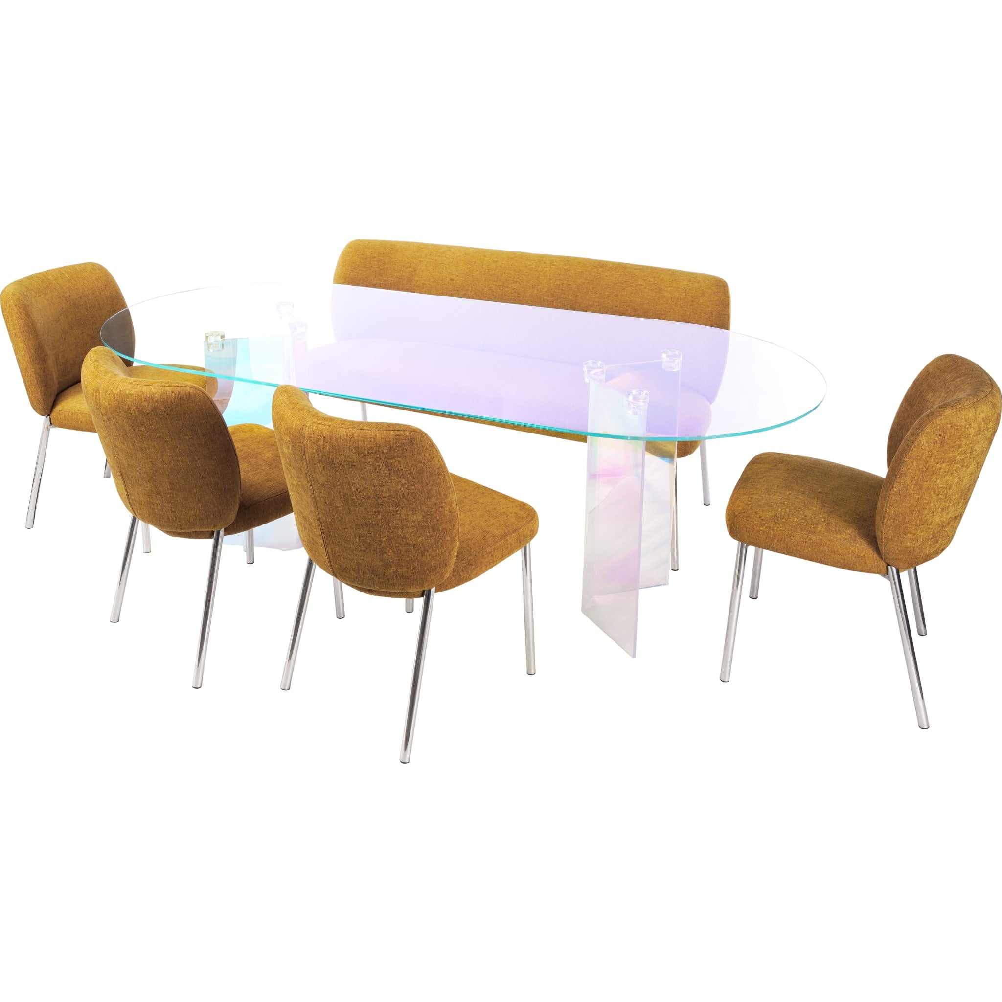 Fomo Chenille-upholstered Stainless Steel Base Dining Chair in Pineapple