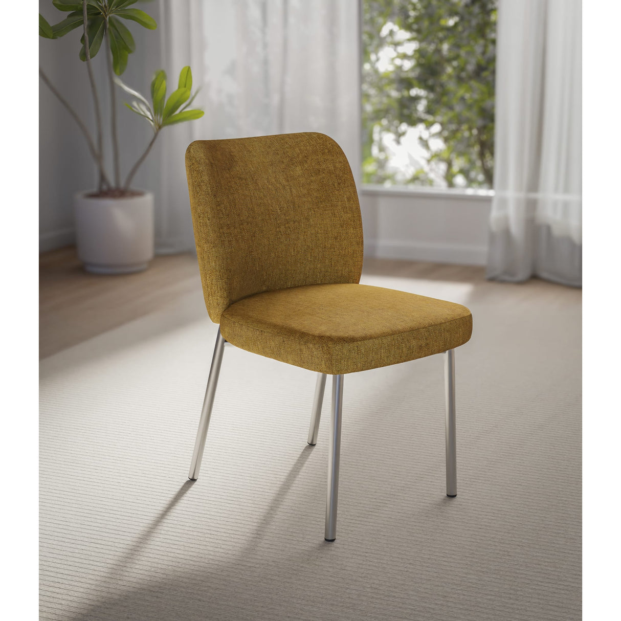 Fomo Chenille-upholstered Stainless Steel Base Dining Chair in Pineapple