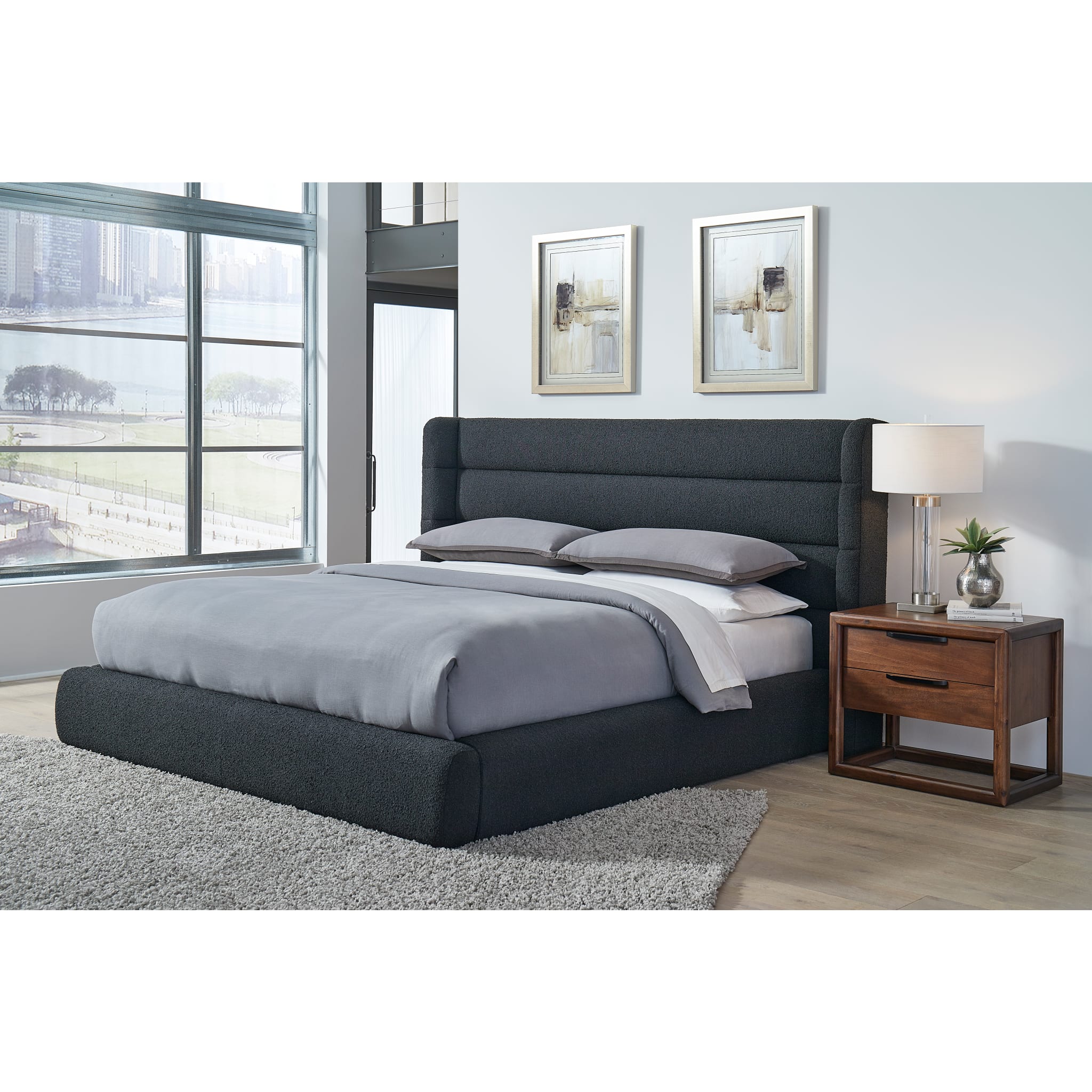 Frank Upholstered Wingback Platform Bed in Ember Boucle