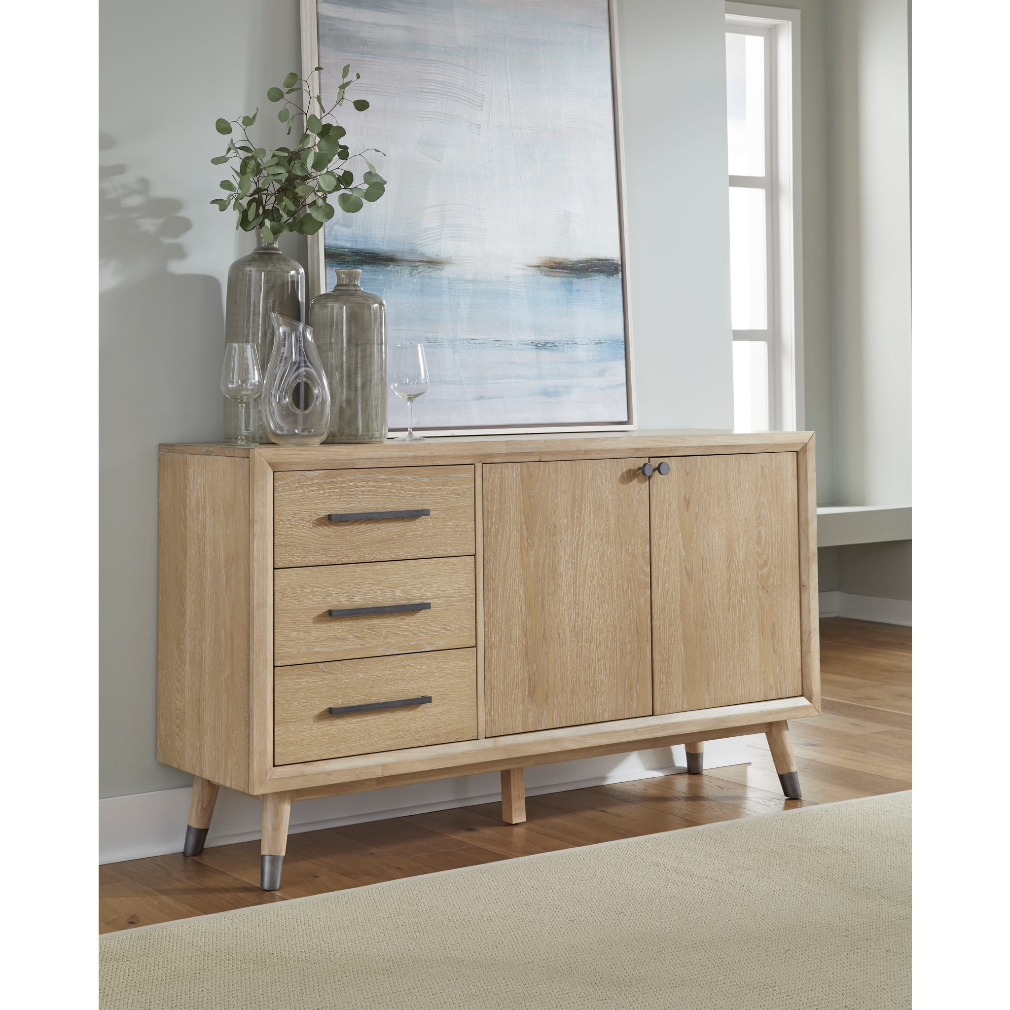 Franklin Three Drawer Two Door White Oak Sideboard in Au Natural