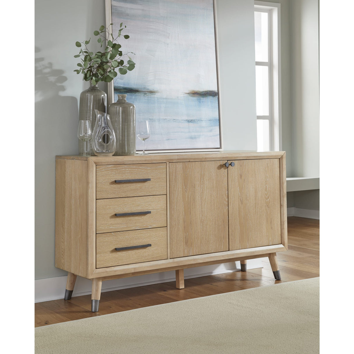 Franklin Three Drawer Two Door White Oak Sideboard in Au Natural