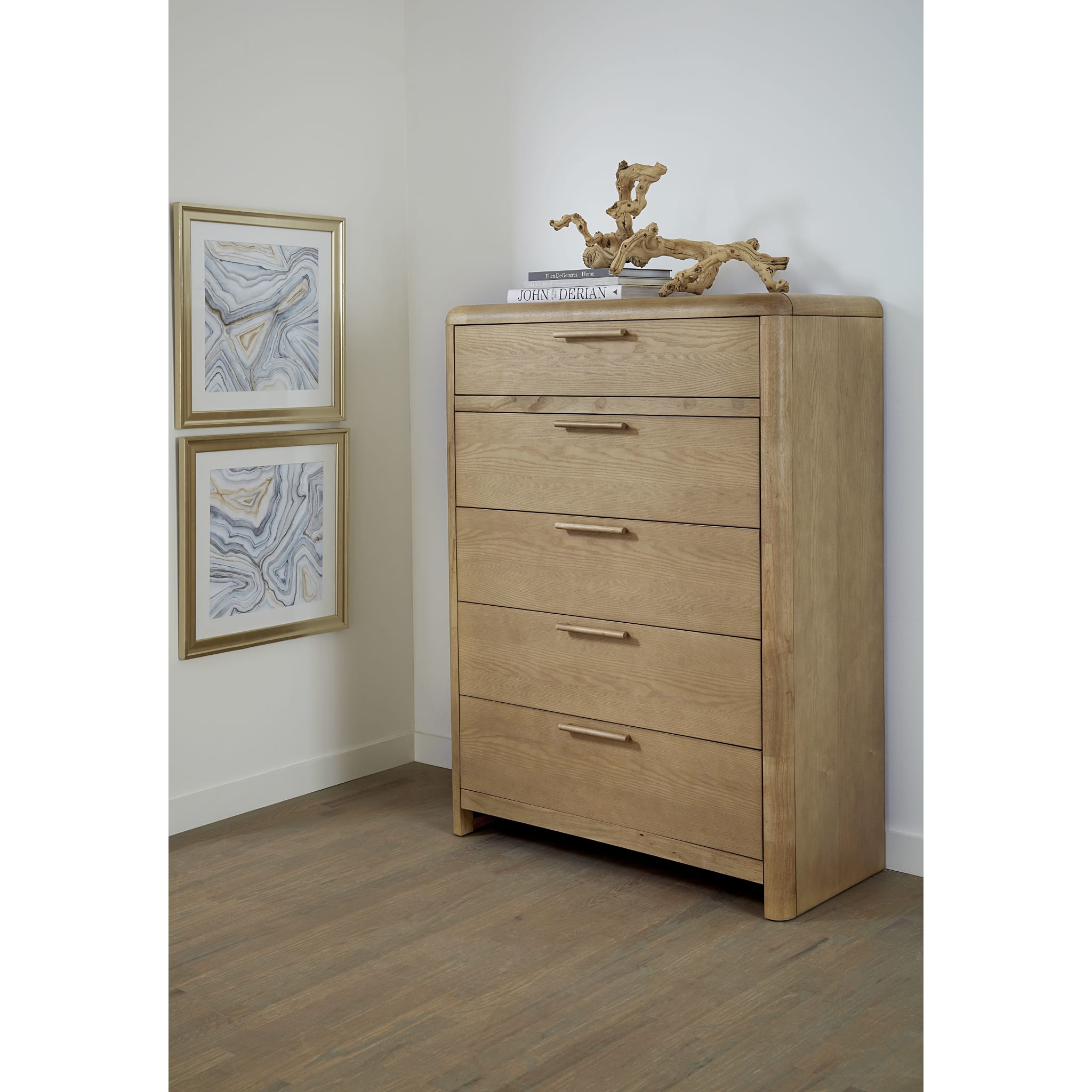 Furano Five Drawer Ash Wood Chest in Ginger