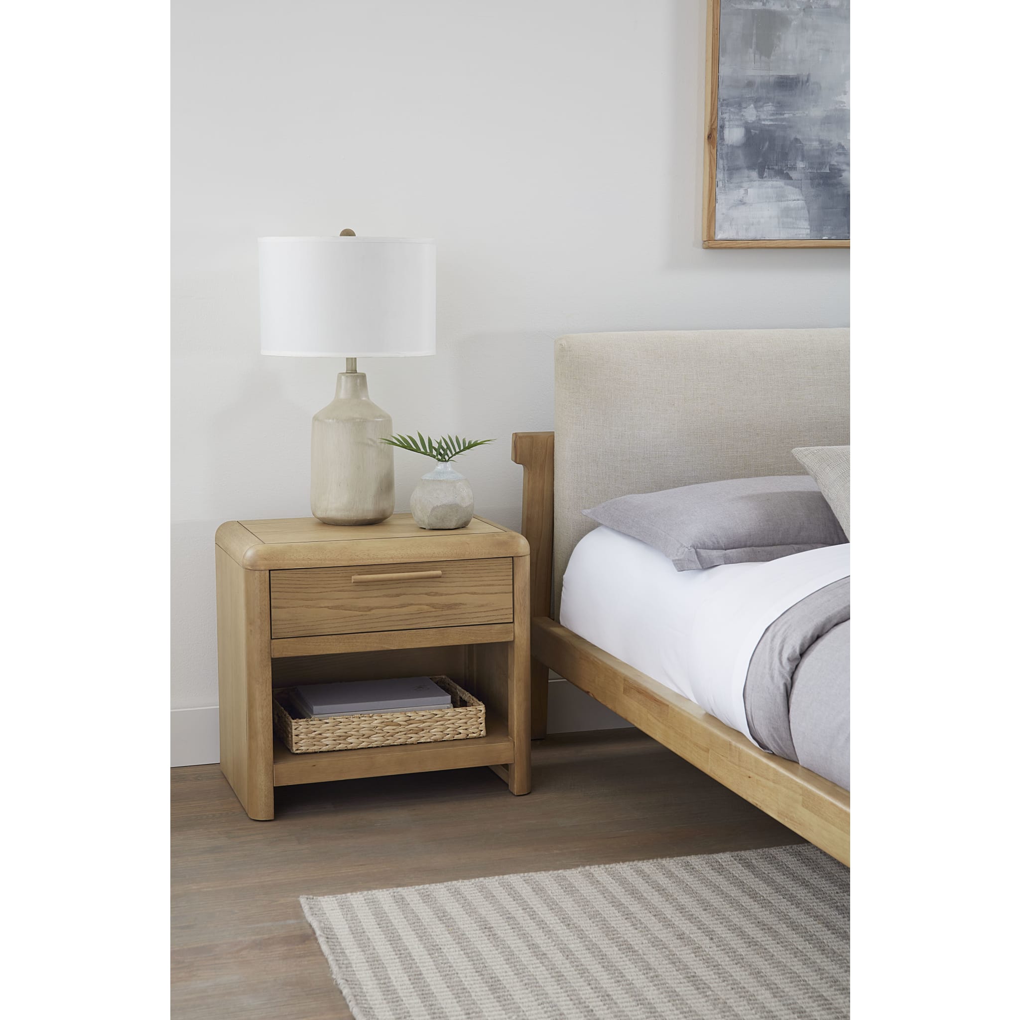 Furano One Drawer One Shelf Ash Wood Nightstand in Ginger