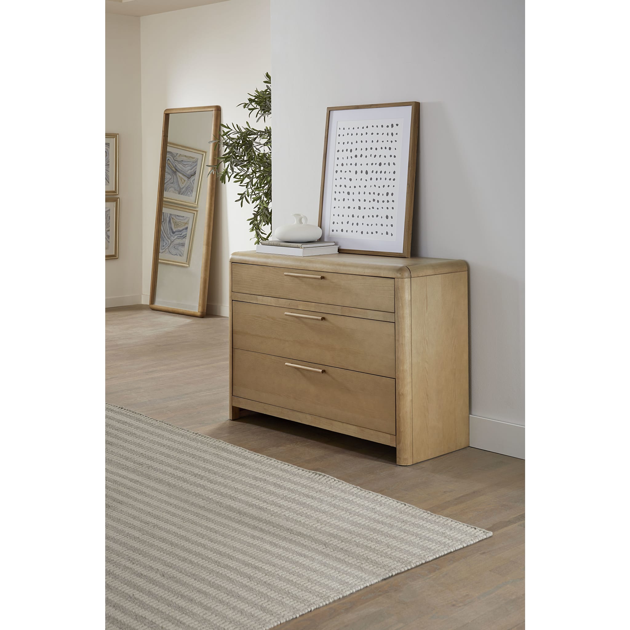 Furano Three Drawer Ash Wood Bachelor Chest in Ginger