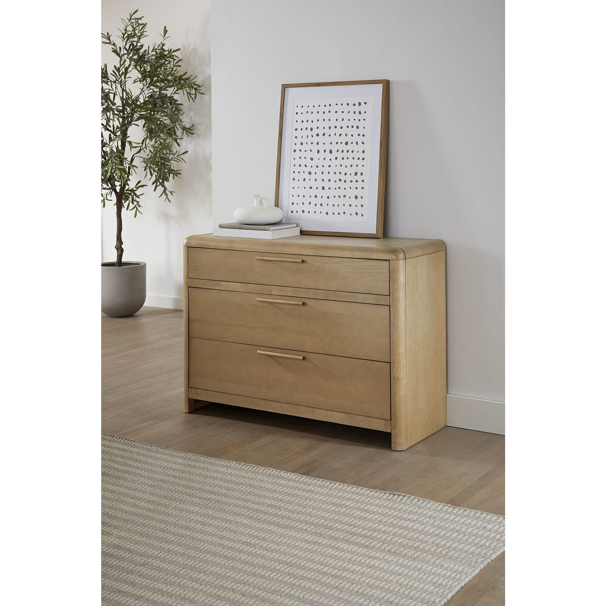 Furano Three Drawer Ash Wood Bachelor Chest in Ginger