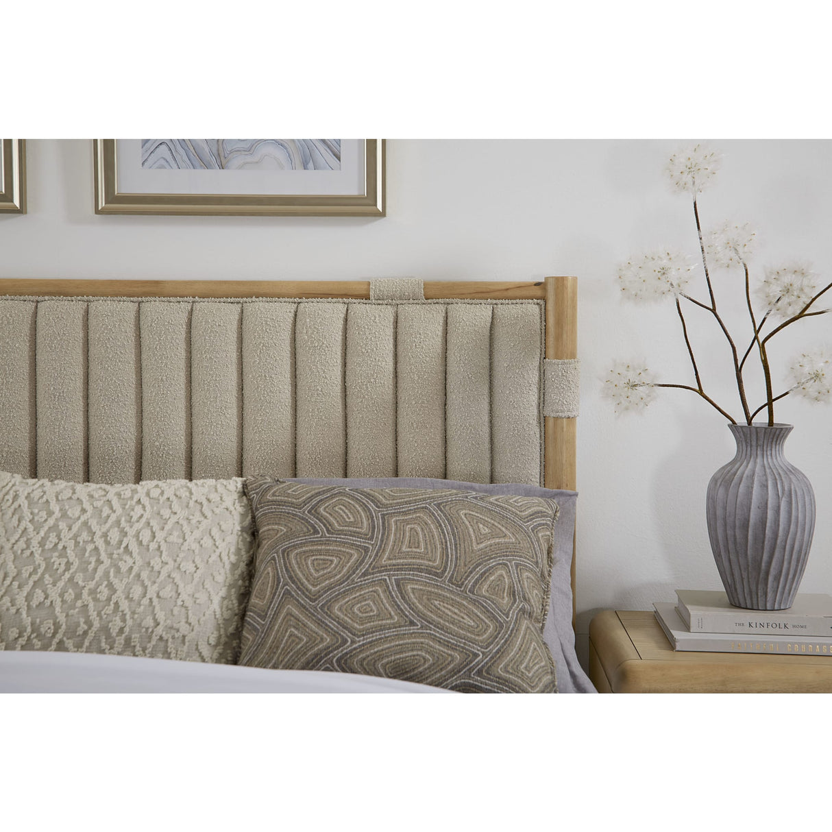 Furano Upholstered Panel Bed in Ginger and Brun Boucle