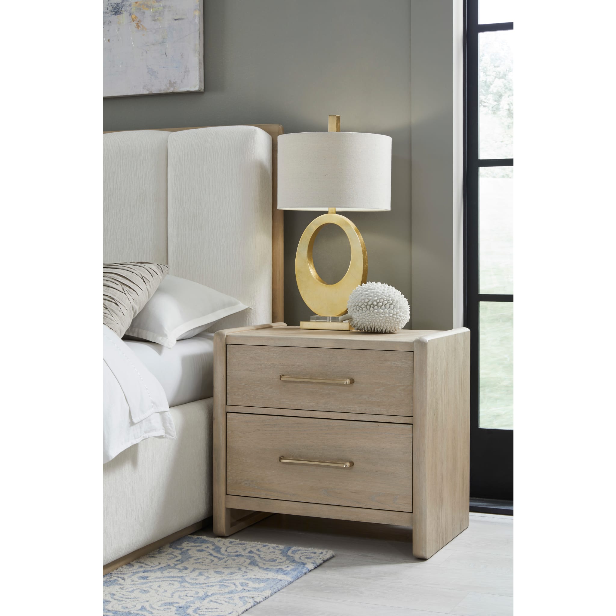 Gardenia 2 Drawer Oak Wood Nightstand in Chai