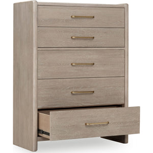 Gardenia Five Drawer Oak Wood Chest in Chai