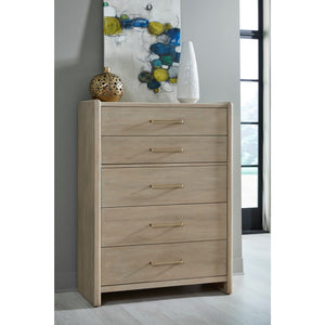 Gardenia Five Drawer Oak Wood Chest in Chai
