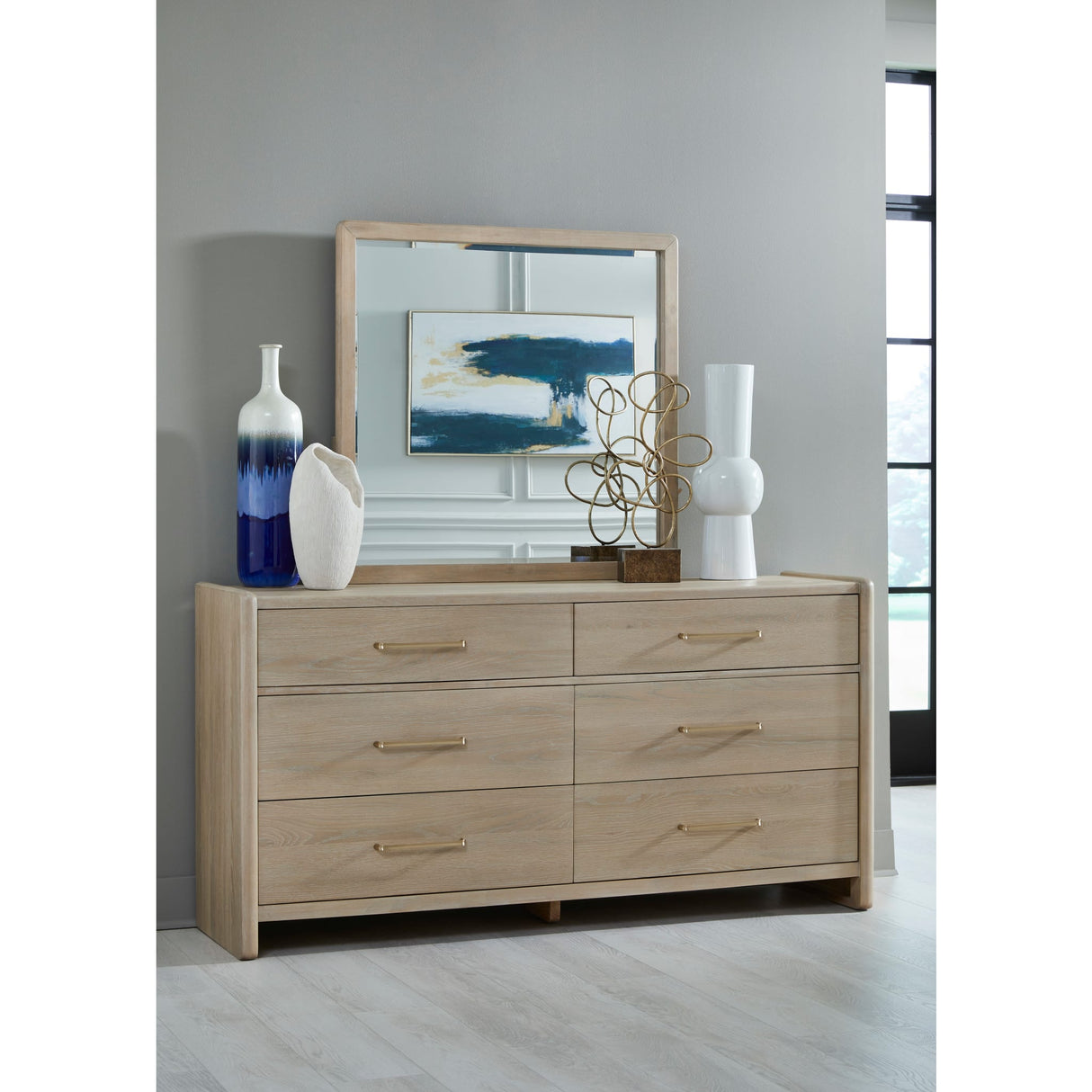 Gardenia Six Drawer Oak Wood Dresser in Chai