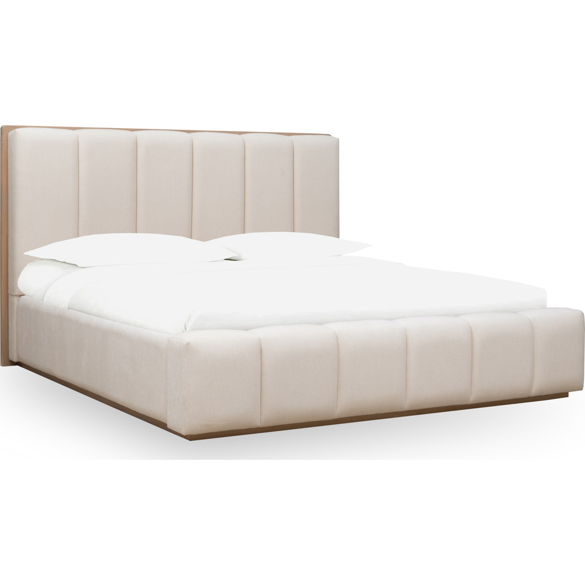 Gardenia Wood Frame Upholstered Platform Bed in Cotton and Chai