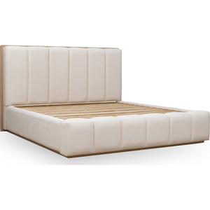 Gardenia Wood Frame Upholstered Platform Bed in Cotton and Chai