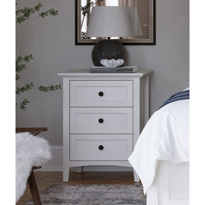 Grace Three Drawer Nightstand in Snowfall White