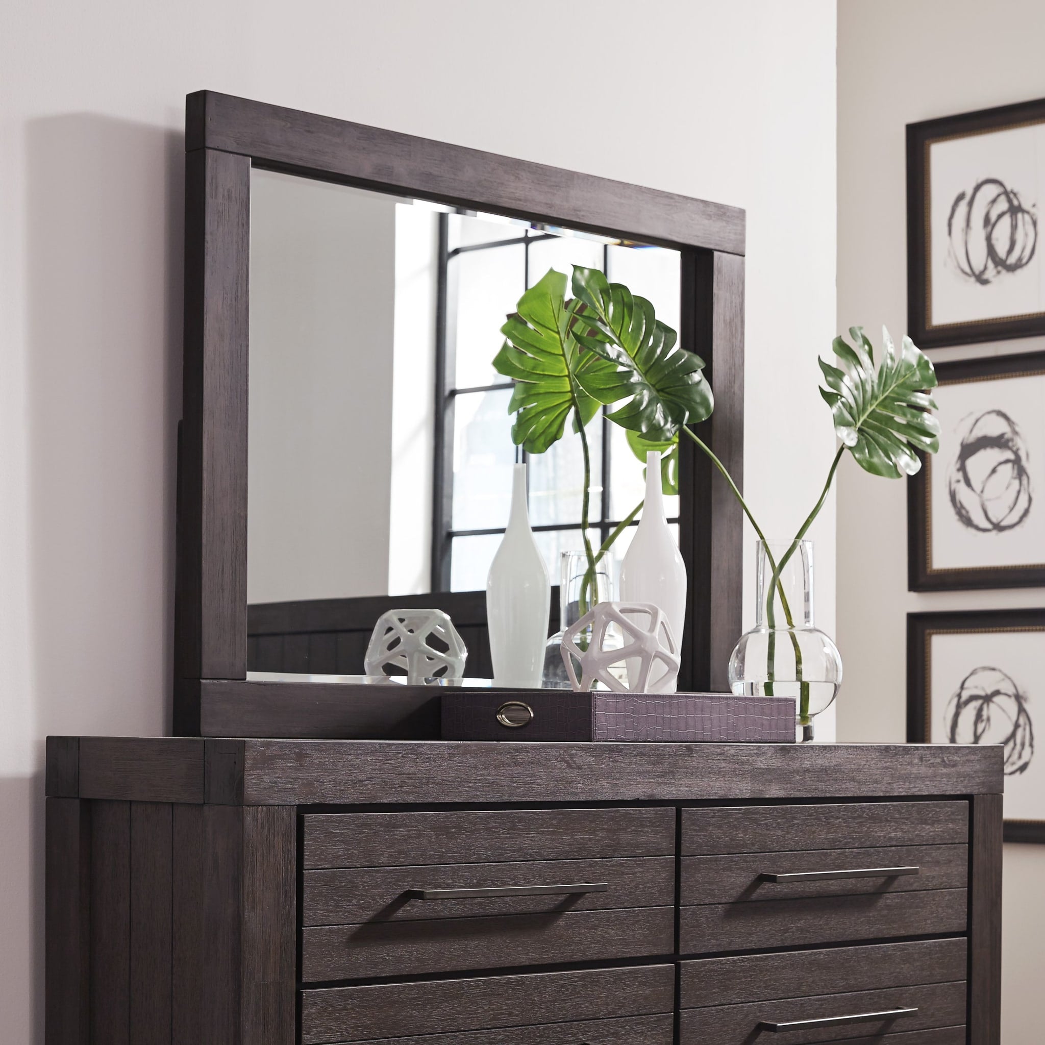 Heath Beveled Glass Mirror in Basalt Grey