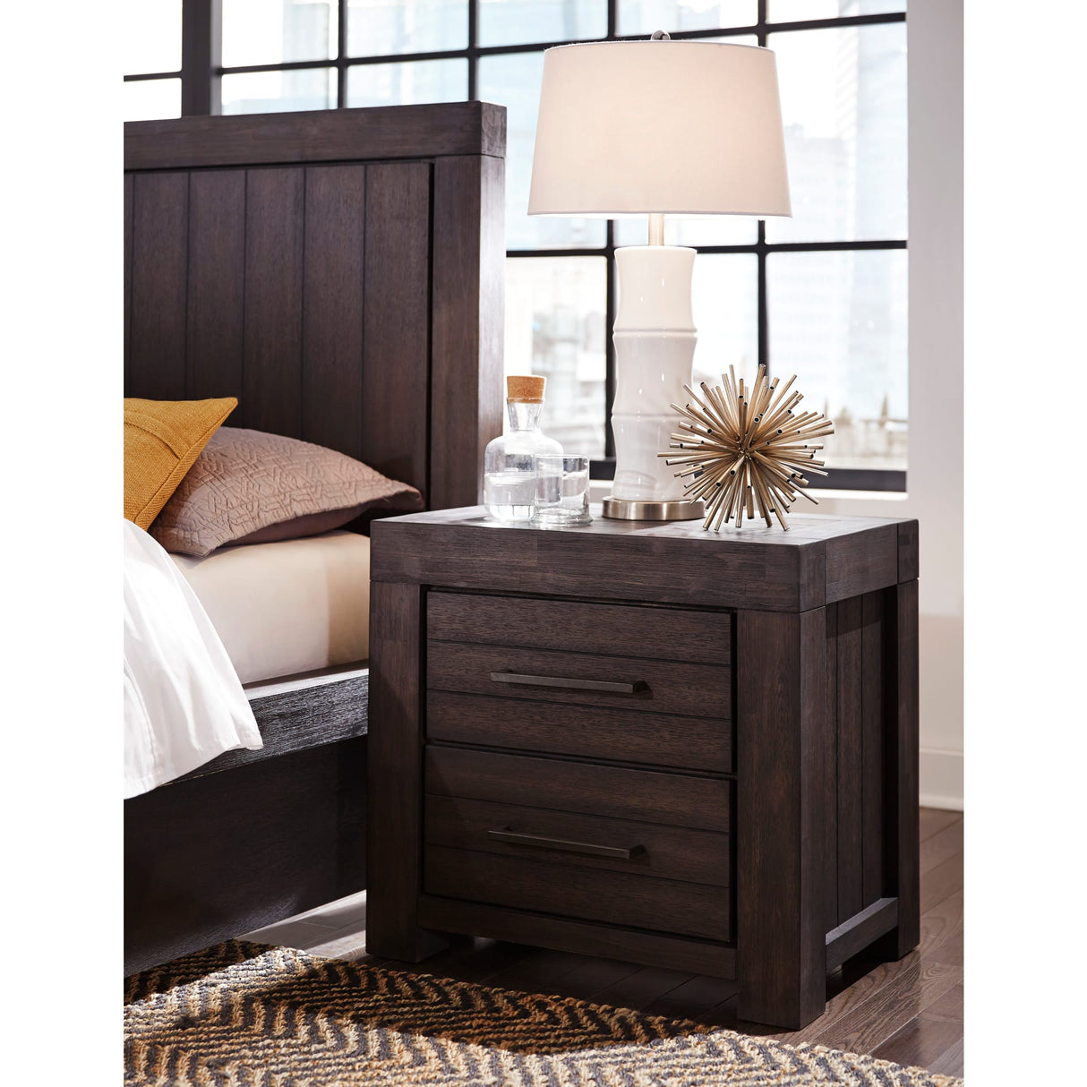 Heath Two Drawer Nightstand in Basalt Grey