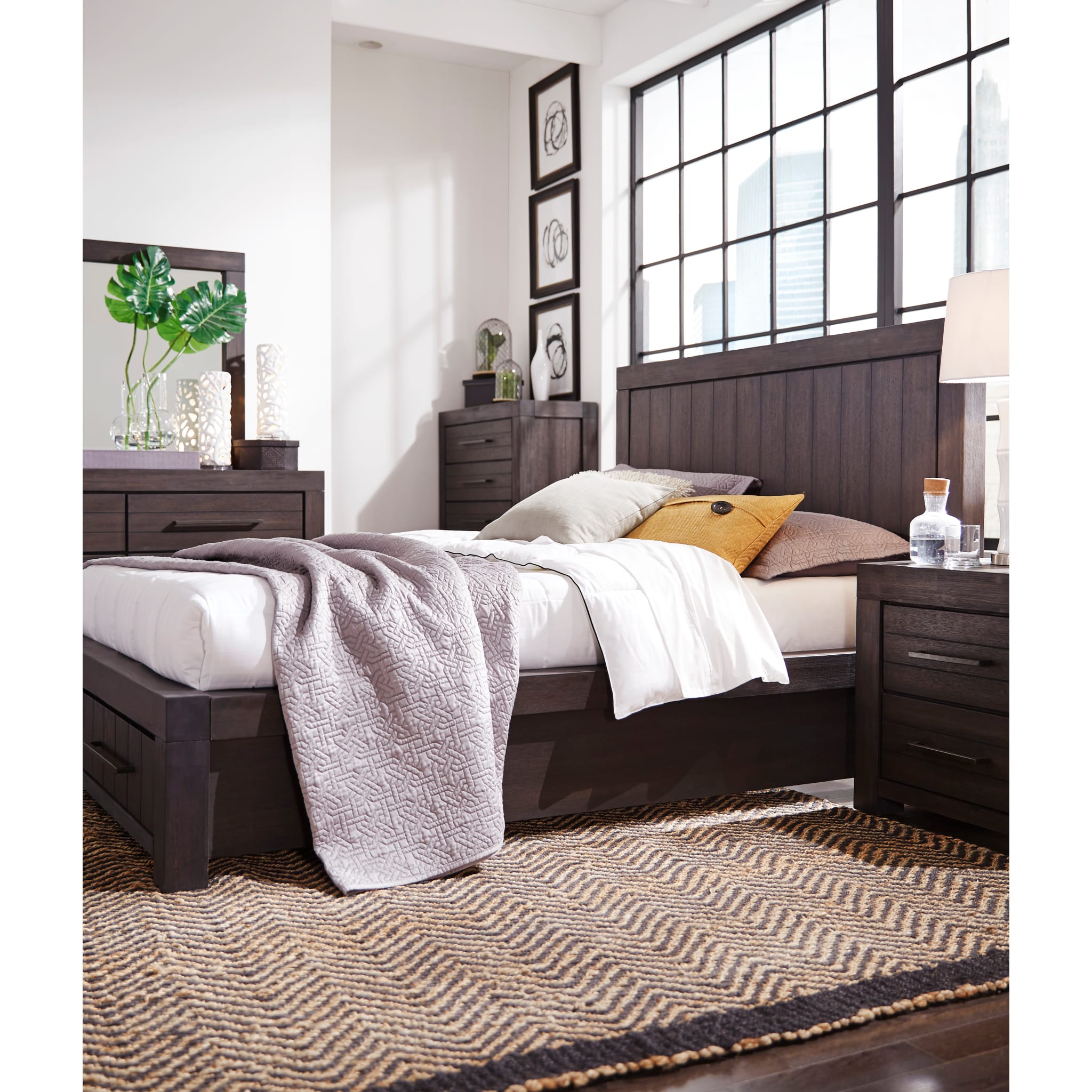 Heath Two Drawer Wood Storage Bed in Basalt Grey