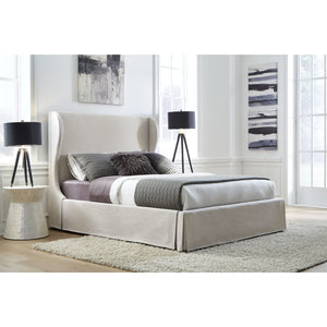 Hera Upholstered Skirted Panel Bed in Oatmeal