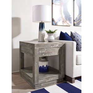 Herringbone Solid Wood One Drawer End Table in Rustic Latte