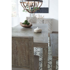 Herringbone Solid Wood Rectangular Dining Table in Rustic Latte
